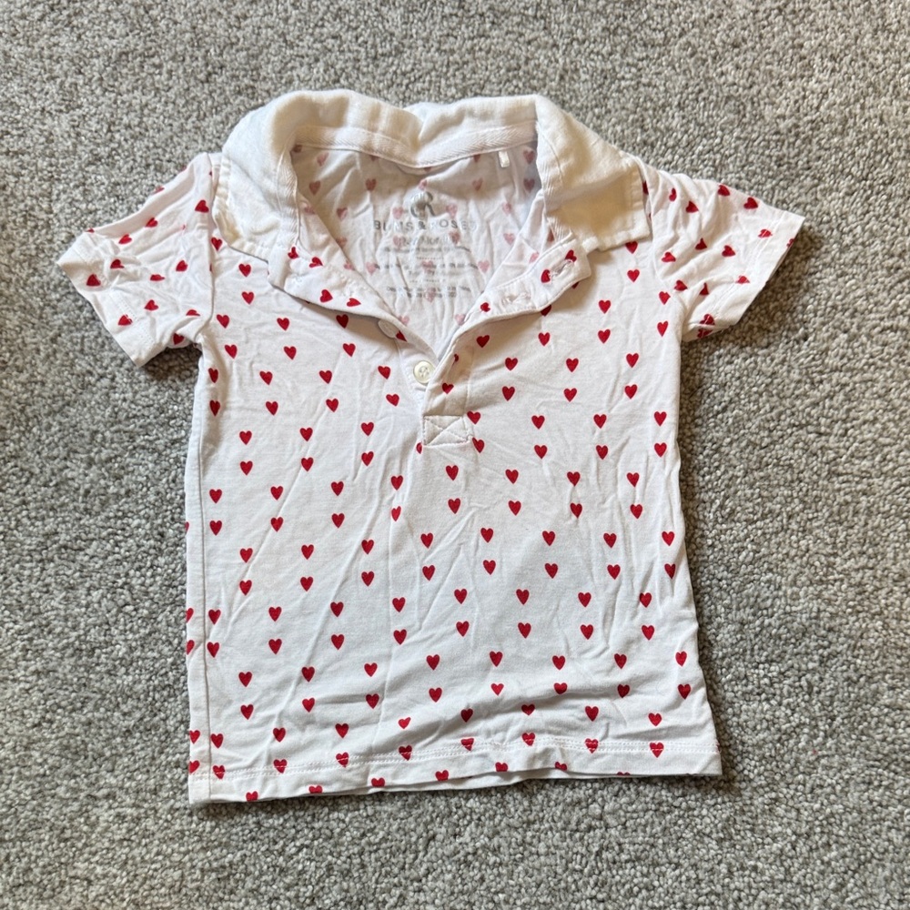 Polo Top with Red Heart Print - Cute Collared Tee